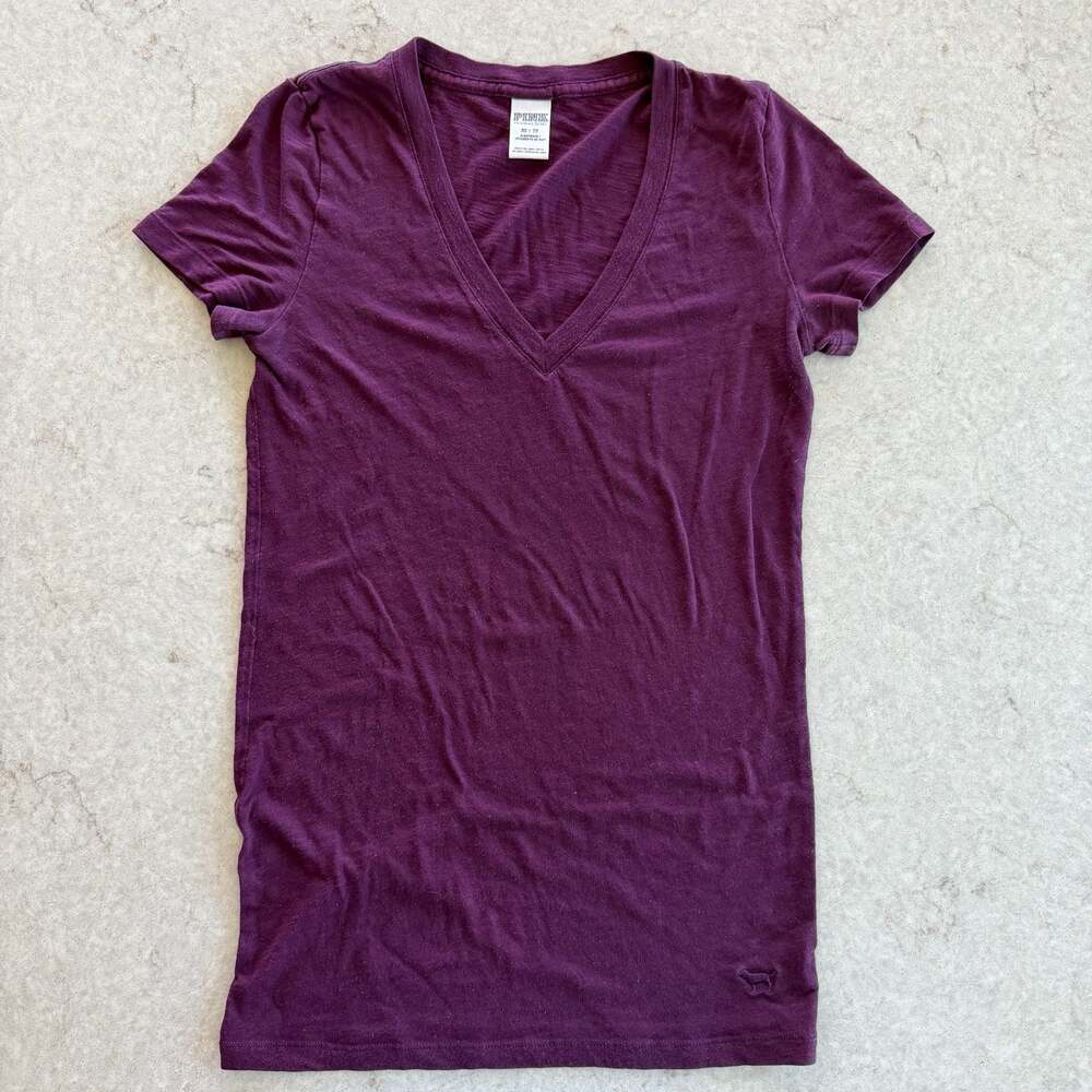 Pink Victoria's Secret Deep Purple V-Neck Short Sleeve Tee Shirt